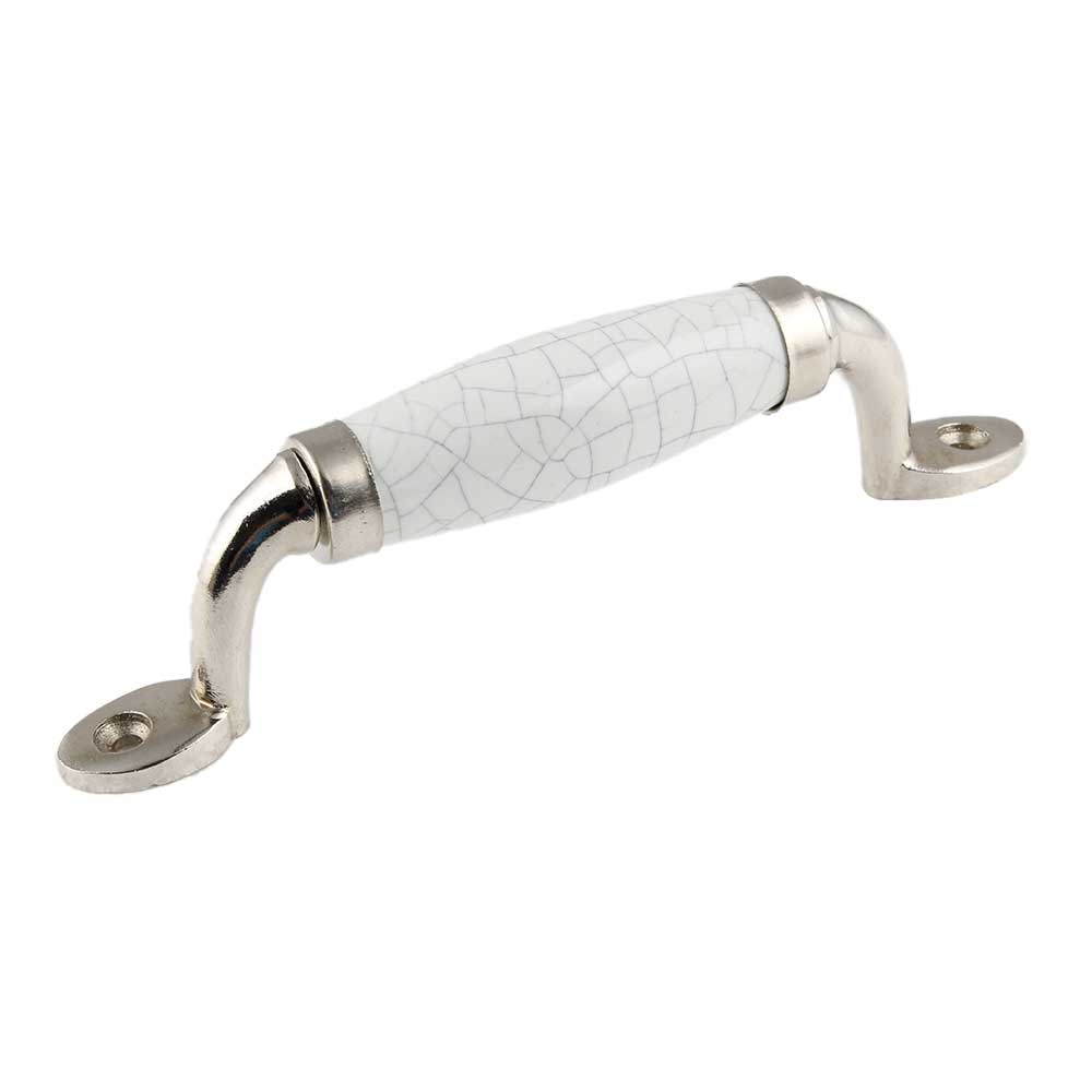 White Crackle Small Ceramic Silver Door Handles